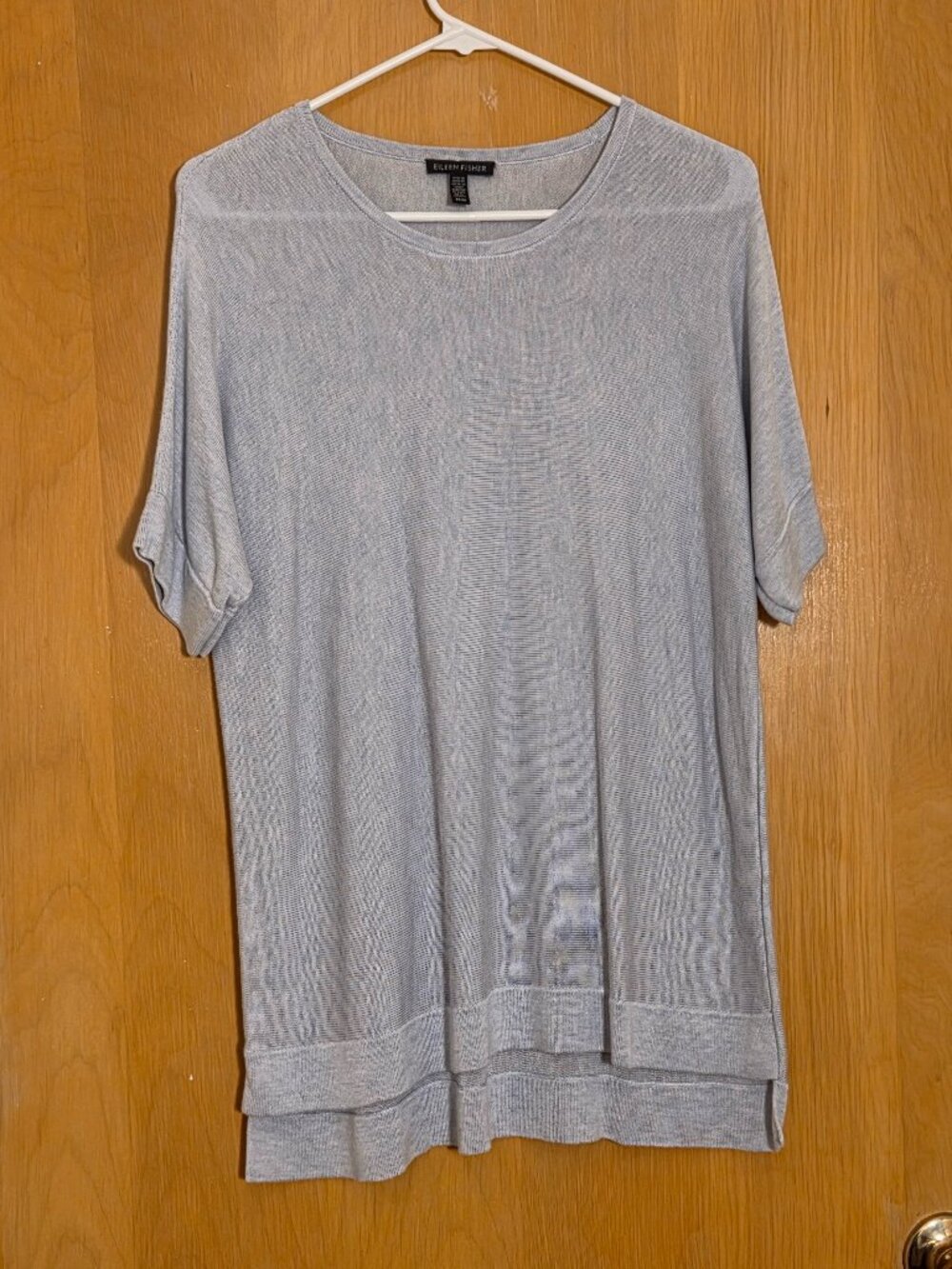 Eileen Fisher Tencel Silk Knit Tunic Top Size M India Sky Pale Blue Semi-Sheer